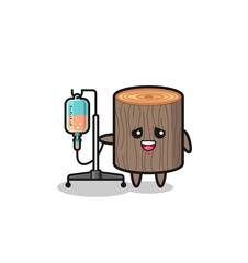 cute tree stump character standing with infusion pole