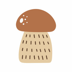 Hand drawn vector illustration of mushrooms. Edible mushroom symbol. Cartoon style.