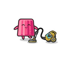 cute jelly holding vacuum cleaner illustration