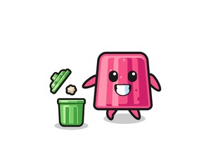 illustration of the jelly throwing garbage in the trash can