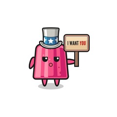 jelly cartoon as uncle Sam holding the banner I want you