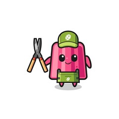 cute jelly as gardener mascot