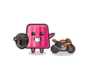 cute jelly cartoon as a motorcycle racer