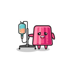 cute jelly character standing with infusion pole