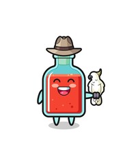 square poison bottle zookeeper mascot with a parrot