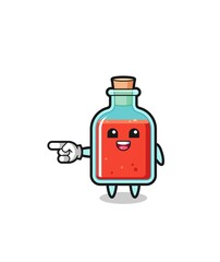 square poison bottle cartoon with pointing left gesture