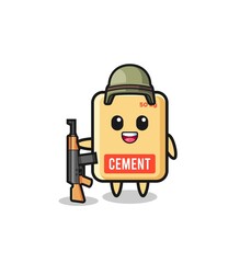 cute cement sack mascot as a soldier