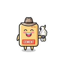cement sack zookeeper mascot with a parrot