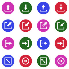 Arrow Icons. White Flat Design In Circle. Vector Illustration.