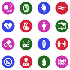 Blood Pressure Icons. White Flat Design In Circle. Vector Illustration.