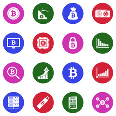 Cryptocurrency Icons. White Flat Design In Circle. Vector Illustration.
