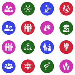 Human Relations Icons. White Flat Design In Circle. Vector Illustration.