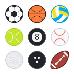 Set of Sports balls on a white background, Vector flat style design.