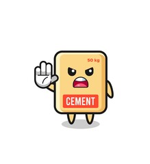 cement sack character doing stop gesture
