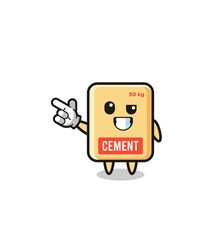 cement sack mascot pointing top left