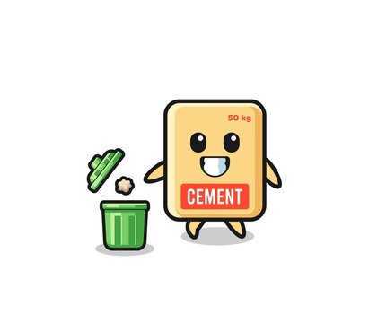 illustration of the cement sack throwing garbage in the trash can