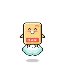 cute cement sack illustration riding a floating cloud