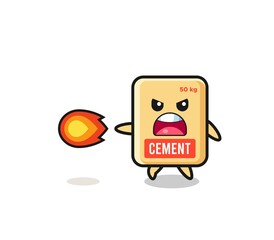 cute cement sack mascot is shooting fire power