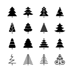 Obraz premium Flat icon set of Pine tree, Vector.