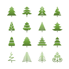 Obraz premium Set of Pine tree flat icon with Green gradient colour, Vector.