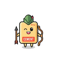 cement sack cartoon as medieval archer mascot
