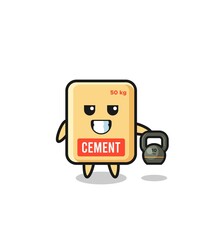 cement sack mascot lifting kettlebell in the gym