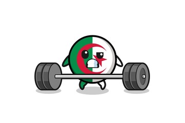 Fototapeta na wymiar cartoon of algeria flag lifting a barbell