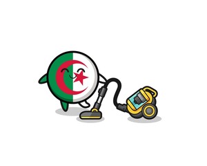 cute algeria flag holding vacuum cleaner illustration