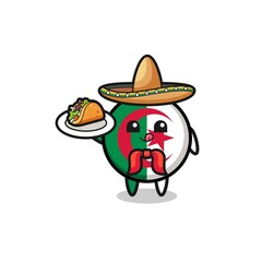 algeria flag Mexican chef mascot holding a taco