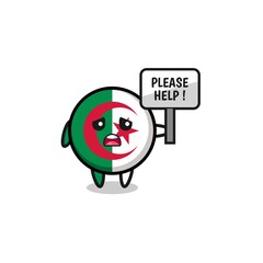 cute algeria flag hold the please help banner