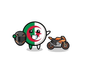 cute algeria flag cartoon as a motorcycle racer