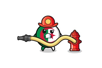 algeria flag cartoon as firefighter mascot with water hose
