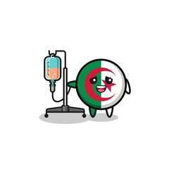 cute algeria flag character standing with infusion pole