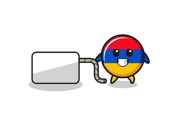 armenia flag cartoon is pulling a banner