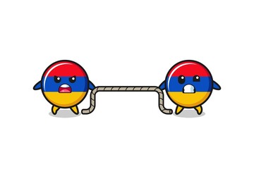cute armenia flag character is playing tug of war game