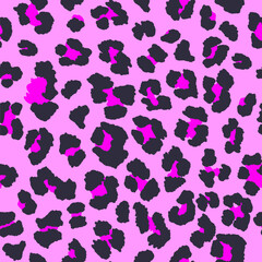 Fototapeta na wymiar Hot pink, fucshia and dark gray leopard spots in seamless, repeating pattern. 