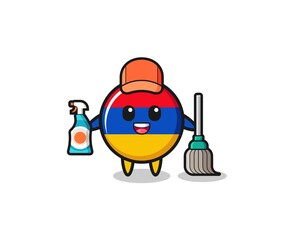 cute armenia flag character as cleaning services mascot