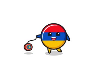 cartoon of cute armenia flag playing a yoyo
