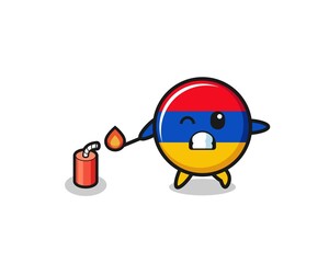 armenia flag mascot illustration playing firecracker