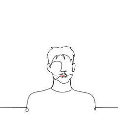 man with open mouth licks his lips - one line drawing vector. concept of thirst, seduction, chapped lips, pickup artist trying to flirt