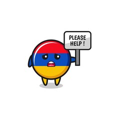 cute armenia flag hold the please help banner