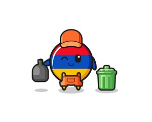 the mascot of cute armenia flag as garbage collector