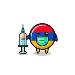 armenia flag mascot as vaccinator