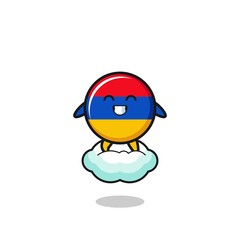 cute armenia flag illustration riding a floating cloud