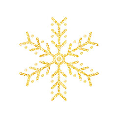 Gold glitter texture snowflake on white background for Christmas tree decoration, Vector, Illustration.
