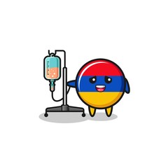 cute armenia flag character standing with infusion pole
