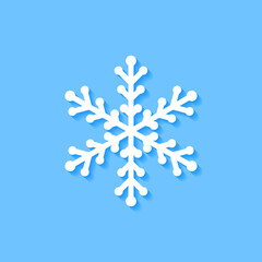 White snowflake icon on blue background, Vector.