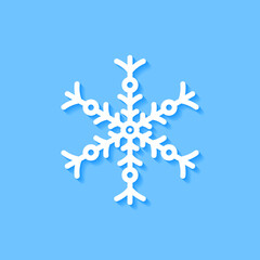 White snowflake icon on blue background, Vector.
