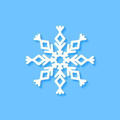 White snowflake icon on blue background, Vector.