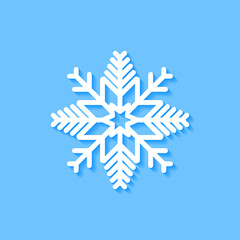 White snowflake icon on blue background, Vector.